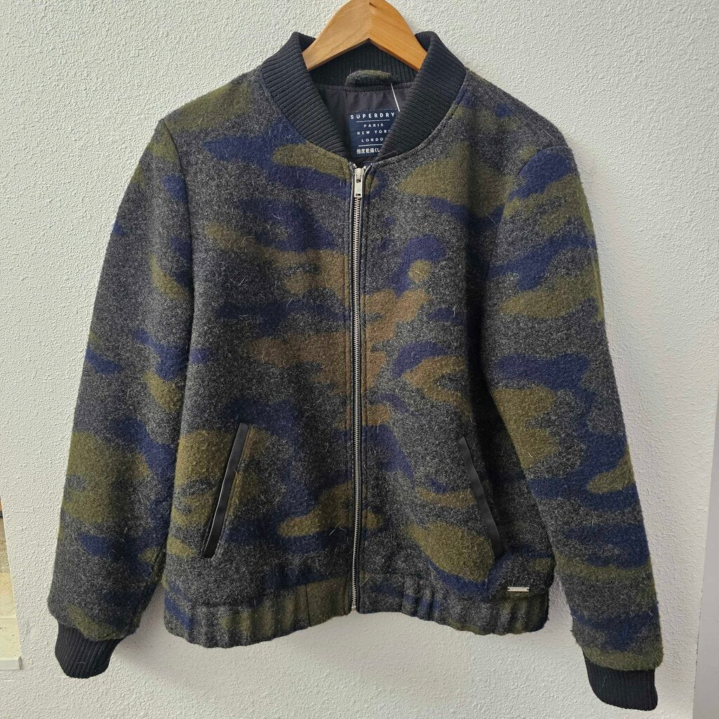 Wool camo print bomber jacket