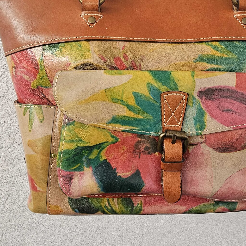 Floral print leather handbag