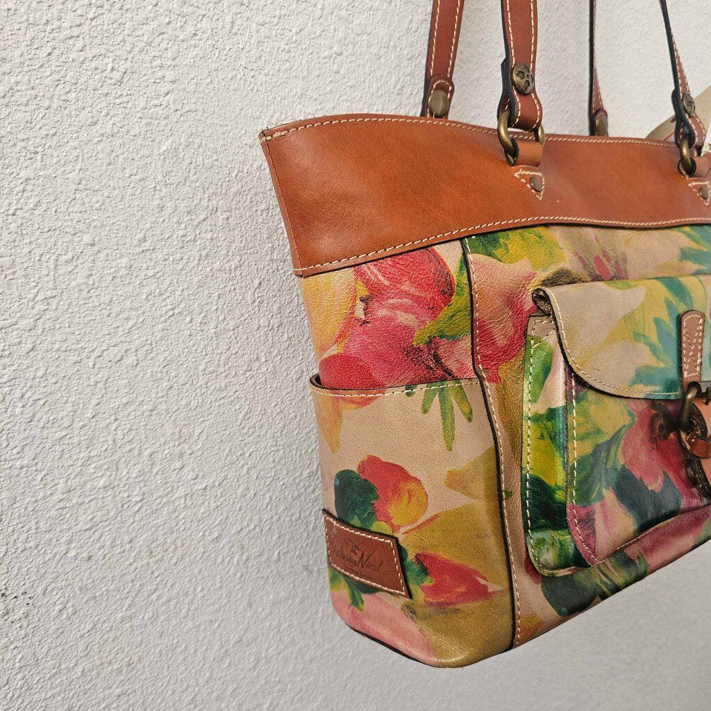 Floral print leather handbag