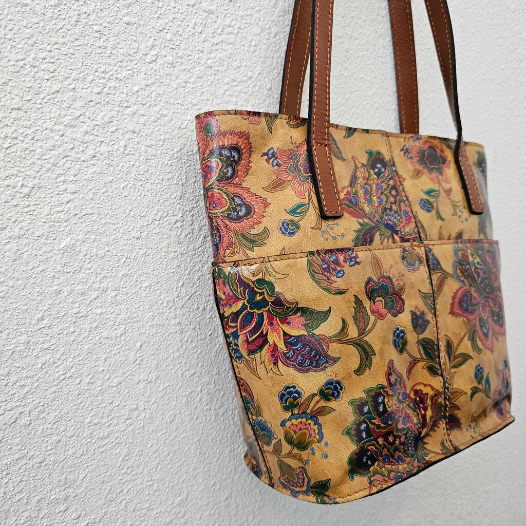 Floral print leather shoulder bag