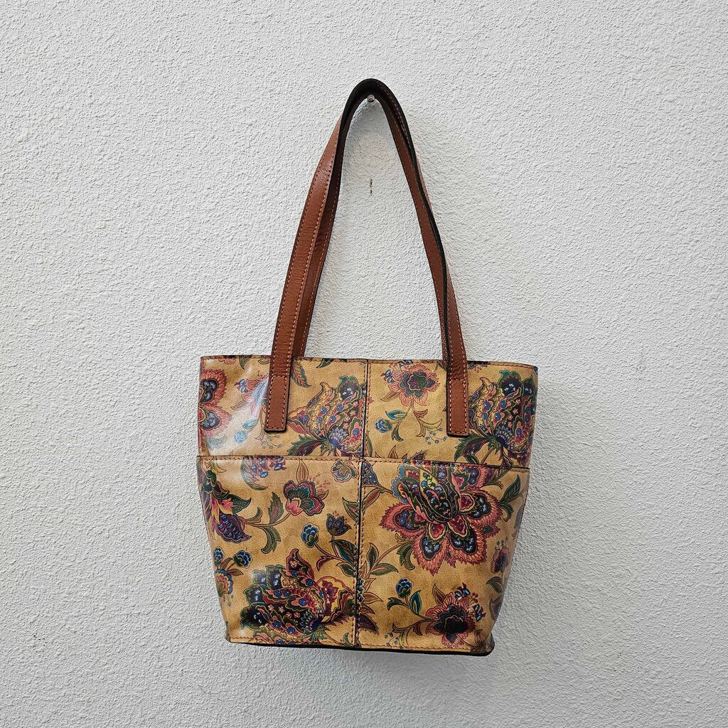 Floral print leather shoulder bag