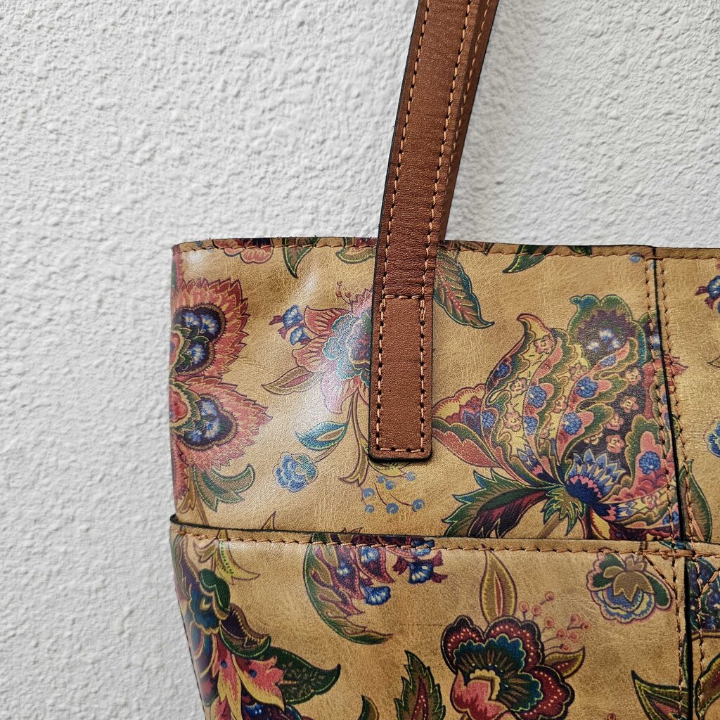 Floral print leather shoulder bag