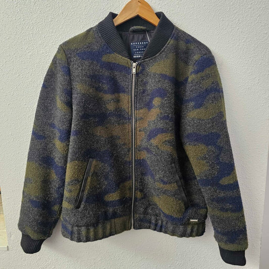 Wool camo print bomber jacket