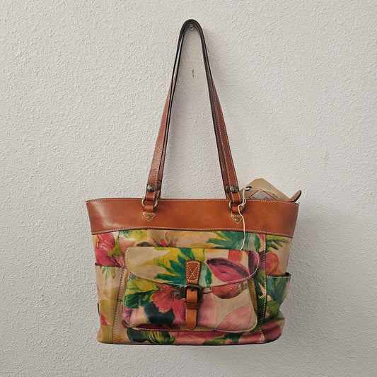 Floral print leather handbag