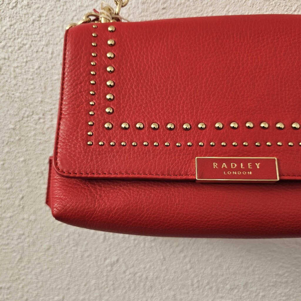 Red leather crossbody with gold hardware