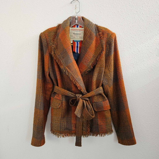Plaid blazer with belt