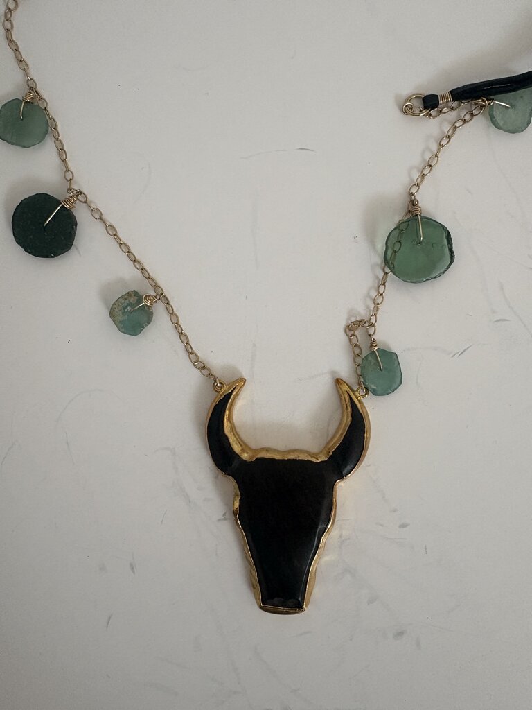 resin bull skull & beads
