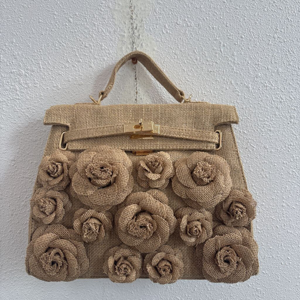 burlap/flowers