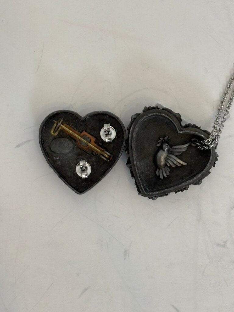 torino heart brooch necklace earring set