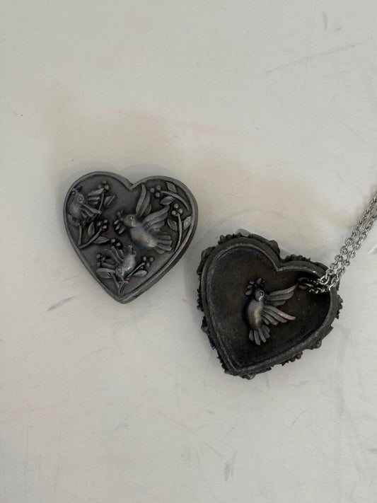 torino heart brooch necklace earring set